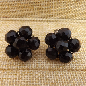 Black Faceted Bead Clip on Earrings