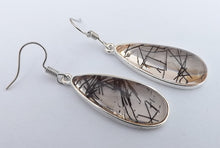 Load image into Gallery viewer, Black Flecks on Clear Resin, Teardrop Earrings
