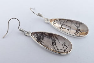 Black Flecks on Clear Resin, Teardrop Earrings