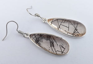 Black Flecks on Clear Resin, Teardrop Earrings