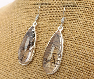 Black Flecks on Clear Resin, Teardrop Earrings