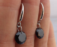 Load image into Gallery viewer, Black Round Diamond Cut Glass Bead Drop Earrings
