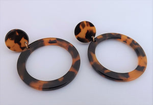 Black & Brown Faux Turtoiseshell Acrylic Drop Earrings on Stud Setting