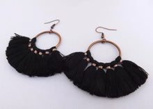 Load image into Gallery viewer, Black &amp; Copper Tone Tassel Earrings
