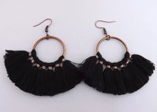 Load image into Gallery viewer, Black &amp; Copper Tone Tassel Earrings
