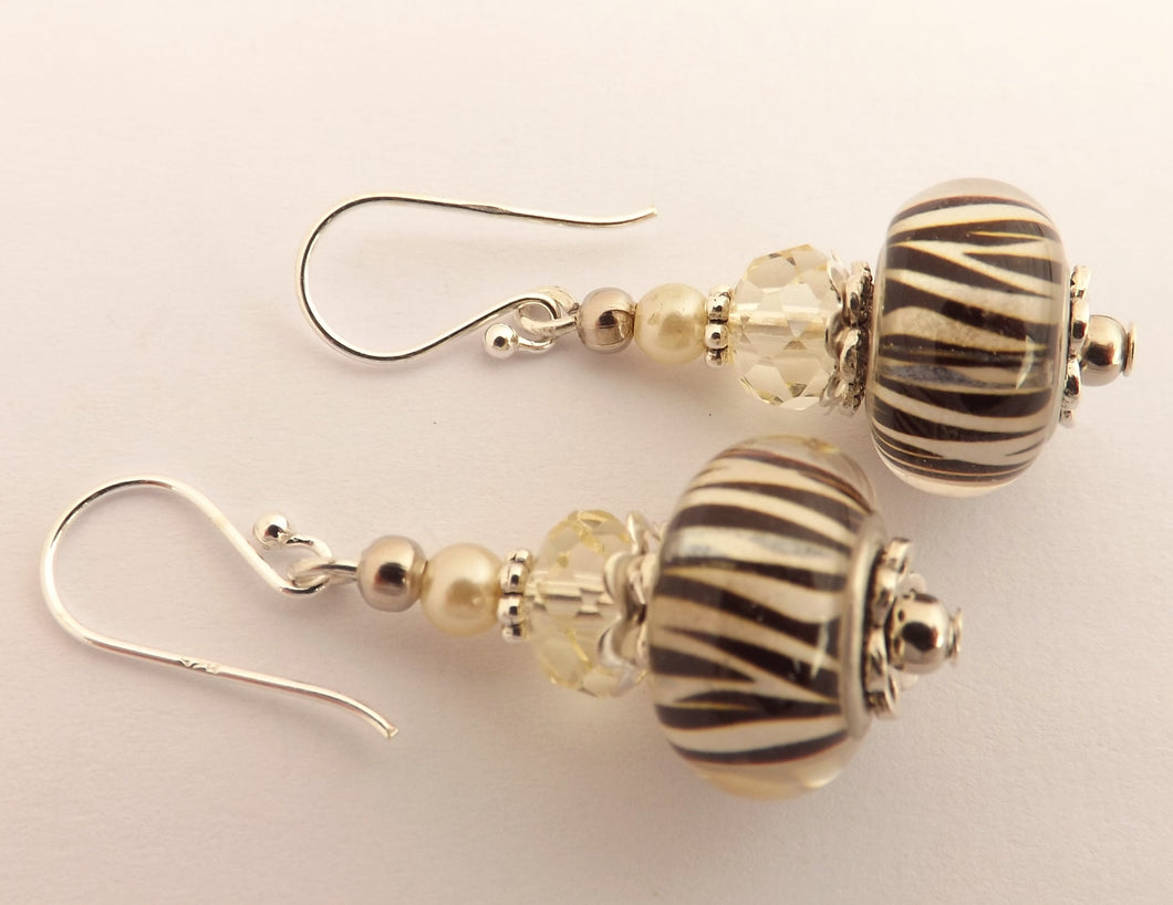 Black & Cream Zebra Stripes Acrylic Bead Earrings