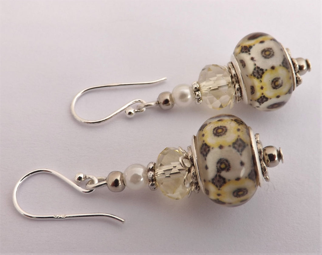 Black, Cream & White Acrylic Bead Earrings