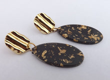 Load image into Gallery viewer, Black &amp; Gold Fleck Acrylic Drop Earrings
