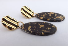 Load image into Gallery viewer, Black &amp; Gold Fleck Acrylic Drop Earrings
