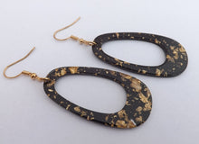 Load image into Gallery viewer, Black &amp; Gold Flecks Acrylic Drop Earrings
