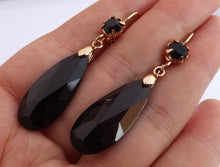 Load image into Gallery viewer, Black &amp; Gold Tone  Faceted Teardrop Earrings with Lever Back Hook
