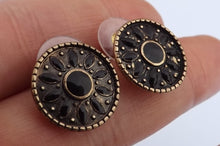Load image into Gallery viewer, Black &amp; Gold Tone Stud Earrings
