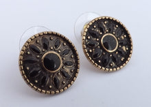 Load image into Gallery viewer, Black &amp; Gold Tone Stud Earrings
