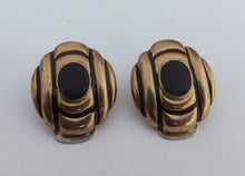 Load image into Gallery viewer, Black &amp; Gold Tone Vintage Clip On Earrings
