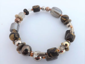 Black, Gold & Grey Beads Memory Wire Bracelet