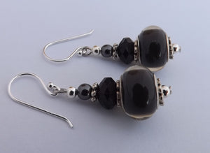 Black & Grey Acrylic Bead Earrings on Sterling Silver Hooks