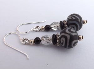 Black & Grey Kathryn Design Bead Earrings on Sterling Silver Hooks