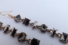 Load image into Gallery viewer, Black &amp; Grey Rhinestones, Gold Tone Long Drop Earrings
