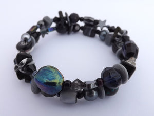 Black & Grey Beads Memory Wire Bracelet