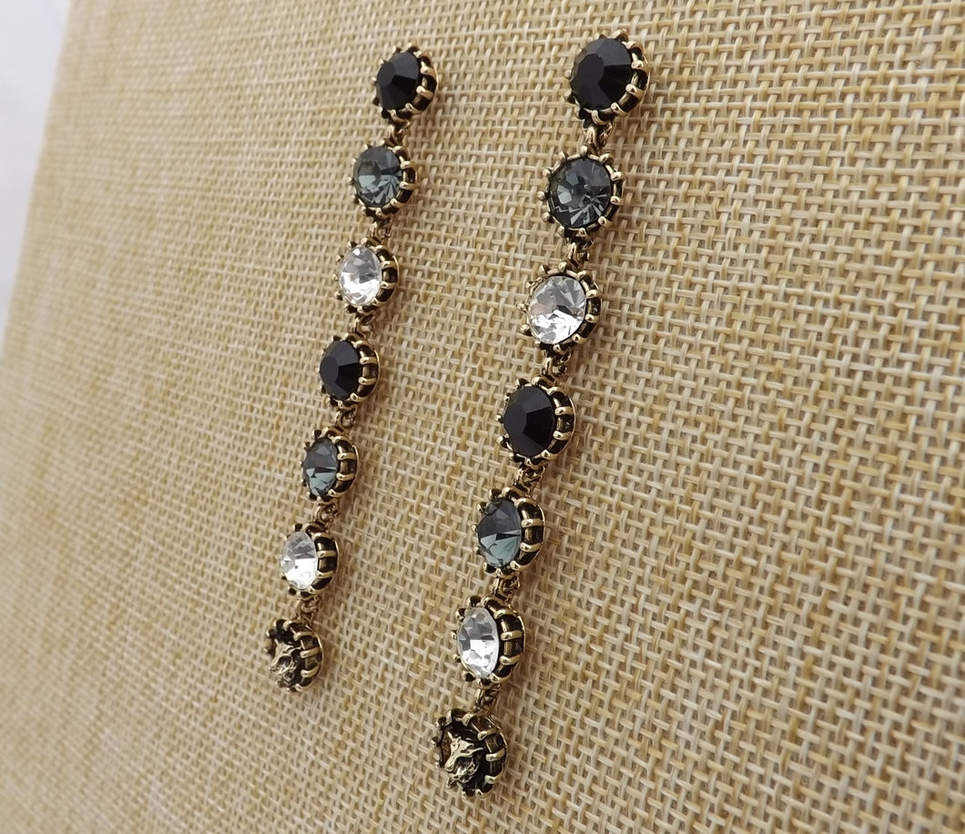 Black, Grey, Silver & Gold Tone Faceted Long Drop Earrings