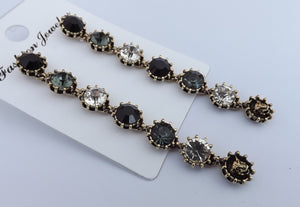 Black, Grey, Silver & Gold Tone Faceted Long Drop Earrings