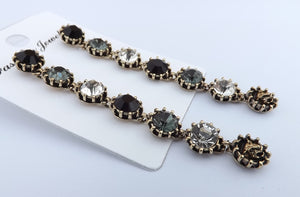Black, Grey, Silver & Gold Tone Faceted Long Drop Earrings