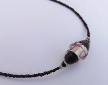 Load image into Gallery viewer, Black, Purple &amp; Silver Foil Glass Handmade Bead Necklace
