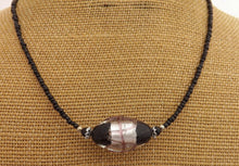 Load image into Gallery viewer, Black, Purple &amp; Silver Foil Glass Handmade Bead Necklace
