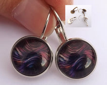 Load image into Gallery viewer, Black, Red &amp; Purple Waves - Dome Earrings on Lever Back Hooks
