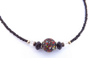 Black, Red, Yellow & White Dotted Bead Necklace