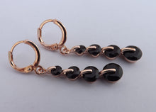 Load image into Gallery viewer, Black &amp; Rose Gold Tone Crystal Cut Drop Earrings with Lever Back Hooks
