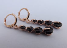 Load image into Gallery viewer, Black &amp; Rose Gold Tone Crystal Cut Drop Earrings with Lever Back Hooks
