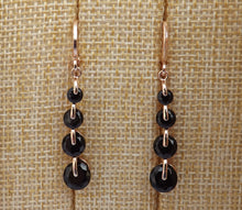 Load image into Gallery viewer, Black &amp; Rose Gold Tone Crystal Cut Drop Earrings with Lever Back Hooks
