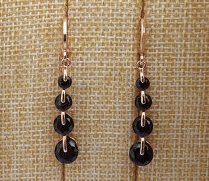 Black & Rose Gold Tone Crystal Cut Drop Earrings with Lever Back Hooks