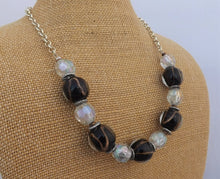 Load image into Gallery viewer, Black, Rose Gold &amp; Clear Glass &amp; Acrylic Handmade Bead Necklace with Chain
