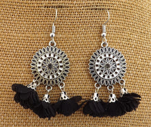 Load image into Gallery viewer, Silver Tone Chandelier Earrings with Flower Posy Tassel Drops (multiple colour options)
