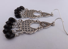 Load image into Gallery viewer, Black &amp; Silver Tone Chandelier Drop Earrings
