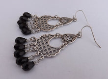 Load image into Gallery viewer, Black &amp; Silver Tone Chandelier Drop Earrings
