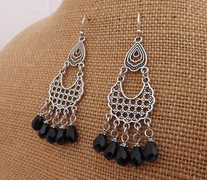 Black & Silver Tone Chandelier Drop Earrings