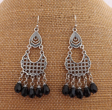 Load image into Gallery viewer, Black &amp; Silver Tone Chandelier Drop Earrings
