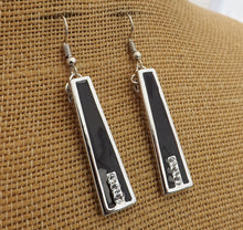 Load image into Gallery viewer, Black &amp; Silver Tone Diamantes, Drop Earrings
