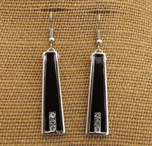 Load image into Gallery viewer, Black &amp; Silver Tone Diamantes, Drop Earrings
