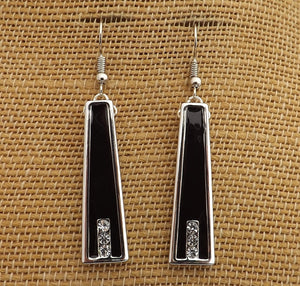 Black & Silver Tone Diamantes, Drop Earrings