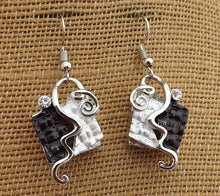 Load image into Gallery viewer, Black &amp; Silver Tone Drop Earrings
