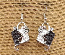 Load image into Gallery viewer, Black &amp; Silver Tone Drop Earrings
