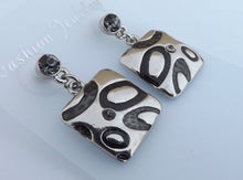 Load image into Gallery viewer, Black &amp; Silver Tone Square Alloy Stud Earrings
