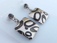 Load image into Gallery viewer, Black &amp; Silver Tone Square Alloy Stud Earrings
