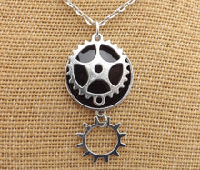 Load image into Gallery viewer, Black &amp; Silver Tone Steampunk Pendant Necklace
