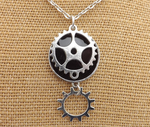 Black & Silver Tone Steampunk Pendant Necklace