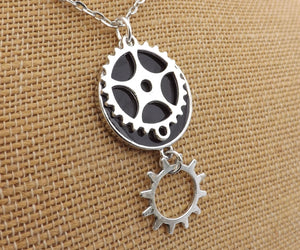 Black & Silver Tone Steampunk Pendant Necklace